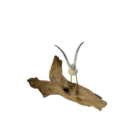 Hand Carved & Painted Bird on Birch Wooden Branch Structure Wing Needs Attention - Picture 1 of 6